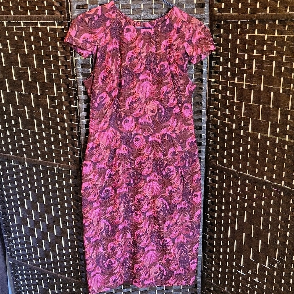 Silk Pink Patterned Midi Dress
